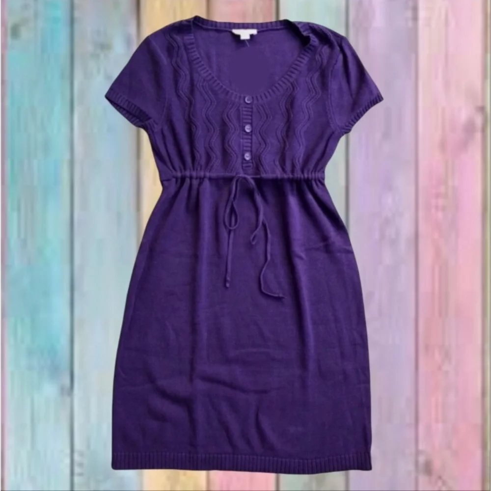 Loft Purple Short Sleeve Tie Waist Sweater Dress